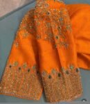 Hand Embroidered Zardosi Silk Blouse: Orange Saree Top,orange hand work blouse,mix and match blouse,plus size blouse,orange saree blouse usa