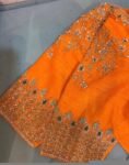 Hand Embroidered Zardosi Silk Blouse: Orange Saree Top,orange hand work blouse,mix and match blouse,plus size blouse,orange saree blouse usa