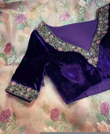 Purple Velvet Saree Blouse: Hand Embroidered Zardosi Maggam,purple maggam blouse,mix and match saree blouse,plus size blouse,pure velvet