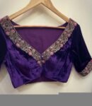 Purple Velvet Saree Blouse: Hand Embroidered Zardosi Maggam,purple maggam blouse,mix and match saree blouse,plus size blouse,pure velvet