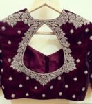 pure velvet hand embroidery blouse/neck maggam blouse/brown zardosi blouse/velvet hand embroidered blouse/burgundy velvet ready made blouse