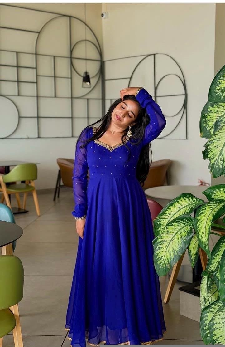 Blue Anarkali suit usa/anarkali kurta full sleeve/roya blue full sleeve anarkali/full sleeve dress anarkali/Indian dresses/Indian anarkali