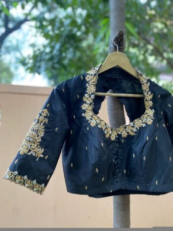 pure silk hand embroidery blouse/ saree maggam blouse/black zardosi blouse /hand embroidered moderblouse/black ready made blouse zardosi