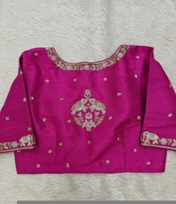 Hand Embroidered Zardosi Silk Blouse:  Pink Maggam Work,hand work blouse, 42 size blouse, pink mix and match blouse, pink saree blouse