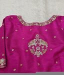 Hand Embroidered Zardosi Silk Blouse: Pink Maggam Work,hand work blouse, 42 size blouse, pink mix and match blouse, pink saree blouse USA