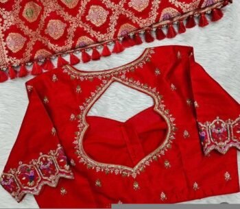 Hand Embroidered Pure Silk Bridal Blouse: Red Zardosi Maggam Work,red handwork blouse,mix and match blouse,plus size blouse,wedding blouse