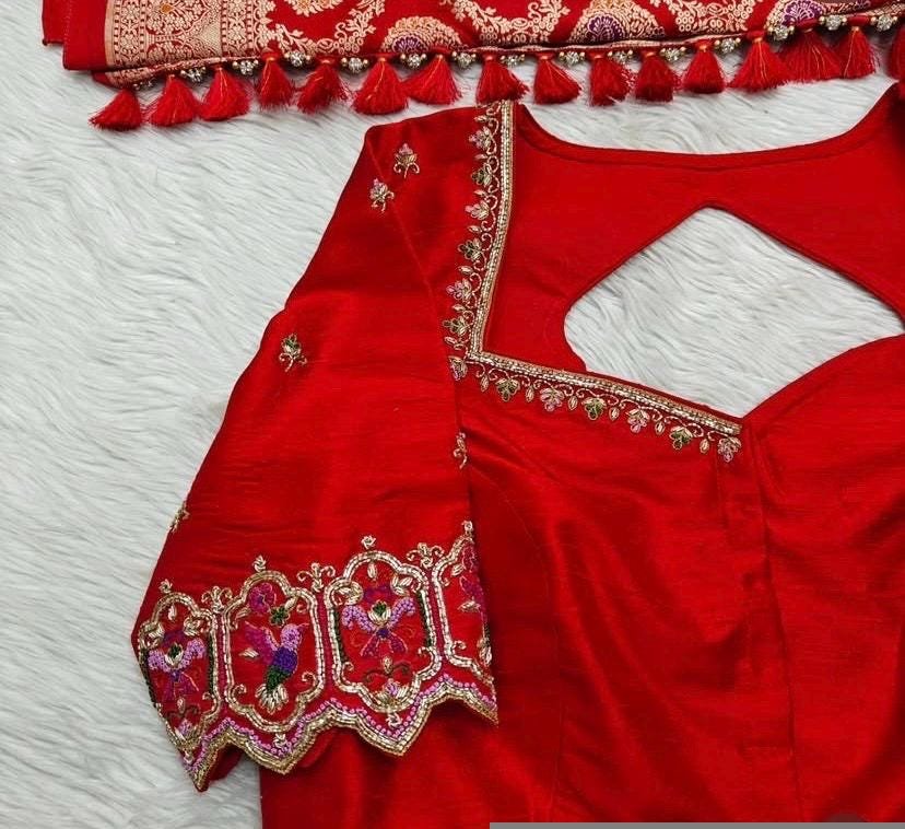 Hand Embroidered Pure Silk Bridal Blouse: Red Zardosi Maggam Work,red handwork blouse,mix and match blouse,plus size blouse,wedding blouse