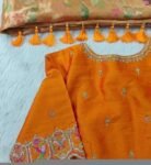 Orange silk hand embroidery blouse/orange saree maggam blouse/orange saree blouse/simplehand embroidered blouse/orange ready made blouse zar