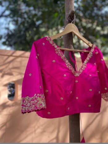 pure silk hand embroidery blouse/pink maggam blouse/silk zardosi blouse/hand embroidered blouse/ready made blouse zardosi/handwork blouse
