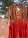 Hand-Painted Kalamkari Anarkali Dress with Dupatta: Orange Silk Embroidered Gown,Kalamkari dress,orange hand painted Kalamkari Anarkali suit