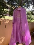 Hand Embroidered Anarkali Dress:lavender Indian Suit with Dupatta, hand work kurta with dupatta/Indian kurta set,blue kurta set,indian kurt