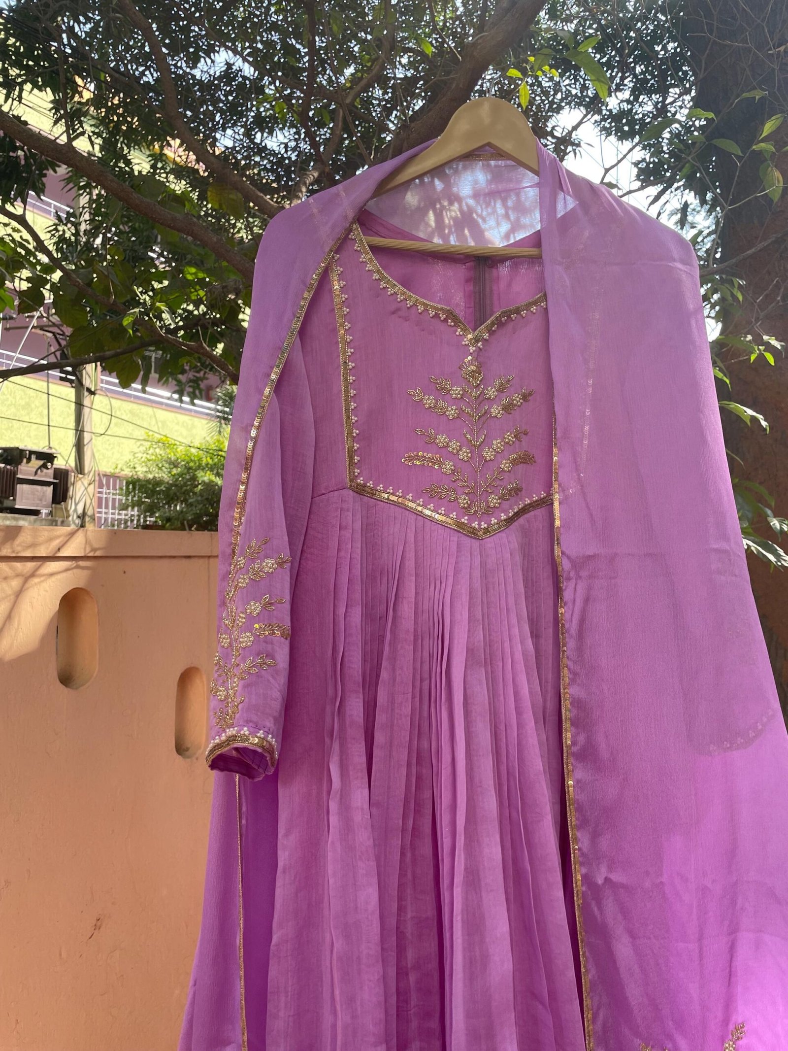 Hand Embroidered Anarkali Dress:lavender Indian Suit with Dupatta, hand work kurta with dupatta/Indian kurta set,blue kurta set,indian kurt