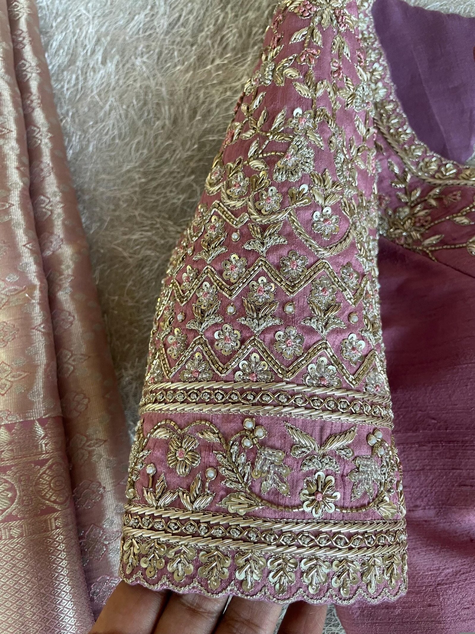 Pure silk hand embroidery blouse/saree maggam light pink blouse/wedding saree blouse/hand embroidered blouse/onion pink ready made blouse us