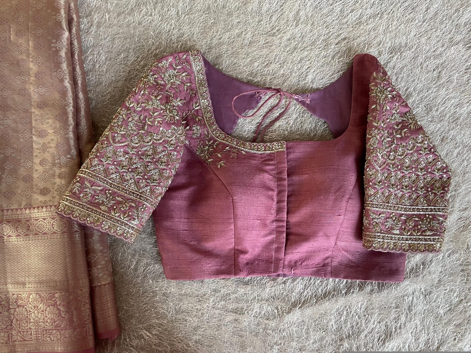 Pure silk hand embroidery blouse/saree maggam light pink blouse/wedding saree blouse/hand embroidered blouse/onion pink ready made blouse us