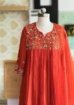 Anarkali suit usa/anarkali orange kurta long sleeve/3/4 sleeve anarkali/orange anarkali/heavy hand embroidered anarkali with dupatta set usa