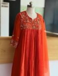 Anarkali suit usa/anarkali orange kurta long sleeve/3/4 sleeve anarkali/orange anarkali/heavy hand embroidered anarkali with dupatta set usa