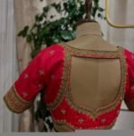 Hand Embroidered Pure Silk Bridal Blouse: Red Zardosi Maggam Work,red green blouse,red maggam blouse,plus size blouse,mix and match blouse