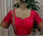 Hand Embroidered Pure Silk Bridal Blouse: Red Zardosi Maggam Work,red green blouse,red maggam blouse,plus size blouse,mix and match blouse
