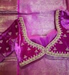 pure velvet hand embroidery blouse /modern saree maggam blouse/pink zardosi blouse / hand embroidered blouse/pink velvet ready made blouse