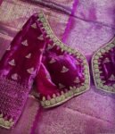 pure velvet hand embroidery blouse /modern saree maggam blouse/pink zardosi blouse / hand embroidered blouse/pink velvet ready made blouse