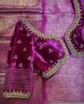 pure velvet hand embroidery blouse /modern saree maggam blouse/pink zardosi blouse / hand embroidered blouse/pink velvet ready made blouse