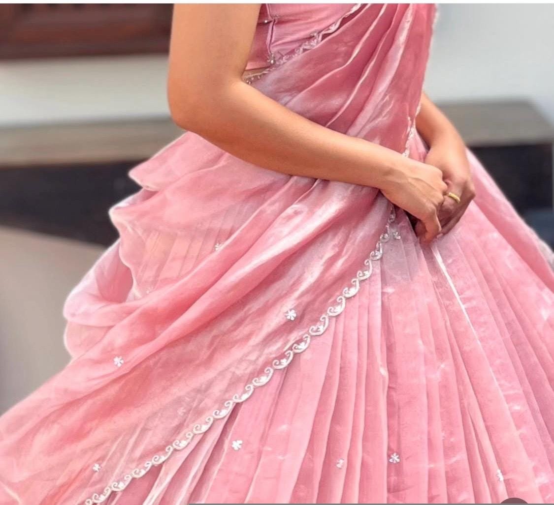 Women’s lehenga set/pink croptop lehenga/Indian crop top skirt USA/hand embroidered lehenga set dupatta/pink lehenga skirt/pink lehenga set