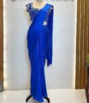 Blue silk saree with hand embroidered blouse/blue georgette saree with handwork blouse |cocktail saree/designer saree with maggam blouse us