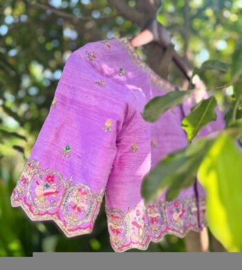 Lavender hand embroidery blouse/saree maggam work blouse/hand embroidery saree blouse/hand embroidered blouse/lavender ready made blouse