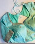 pure silk hand embroidery blouse /maggam blouse/blue raw silk zardosi blouse/hand embroidered blouse/ice blue elbow sleeve ready made blouse