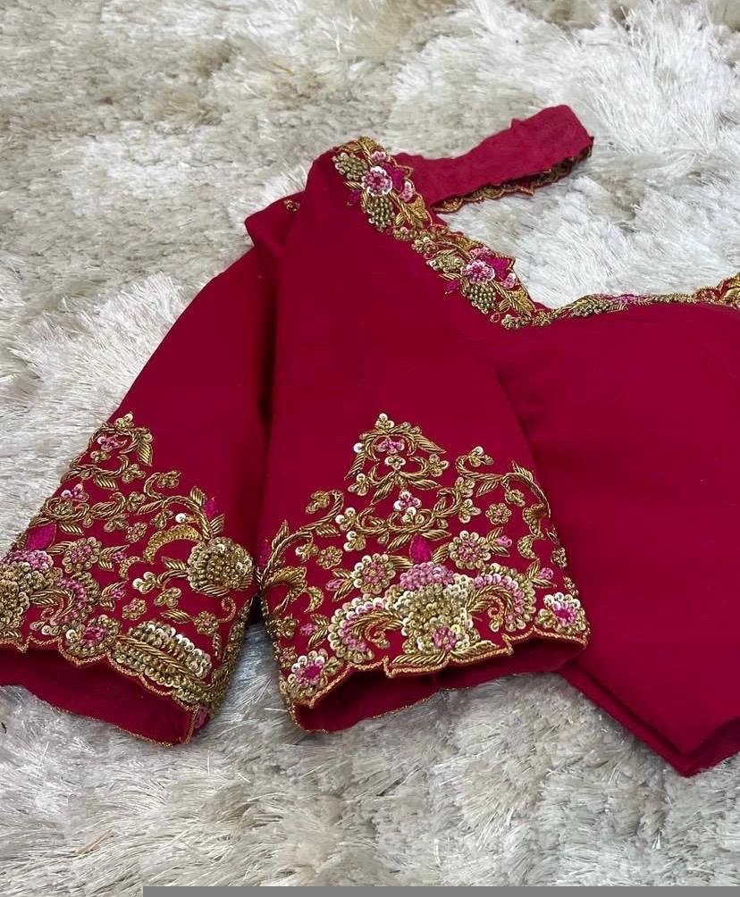 Hand Embroidered Pure Silk Bridal Blouse: Red Zardosi Maggam Work,red handwork blouse,mix and match blouse,plus size blouse,wedding blouse
