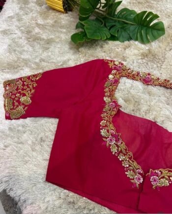 Hand Embroidered Pure Silk Bridal Blouse: Red Zardosi Maggam Work,red handwork blouse,mix and match blouse,plus size blouse,wedding blouse