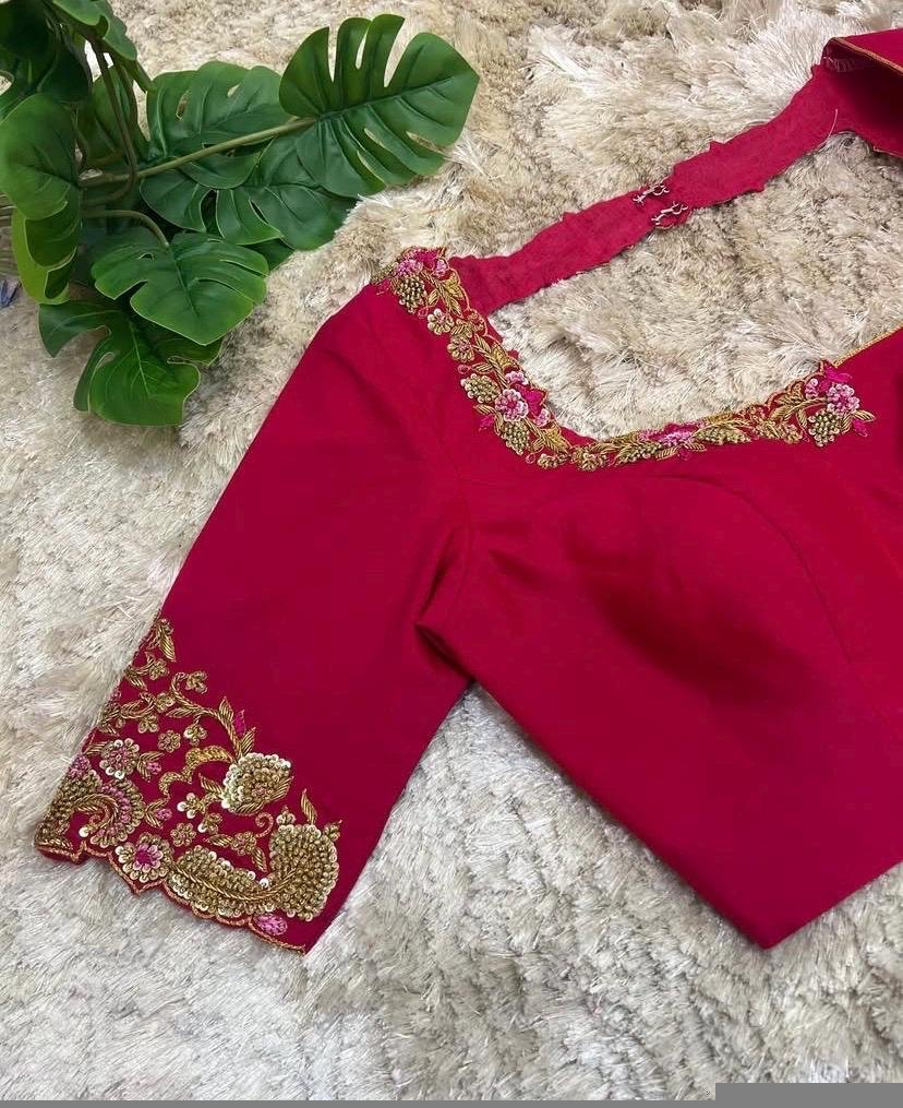 Hand Embroidered Pure Silk Bridal Blouse: Red Zardosi Maggam Work,red handwork blouse,mix and match blouse,plus size blouse,wedding blouse