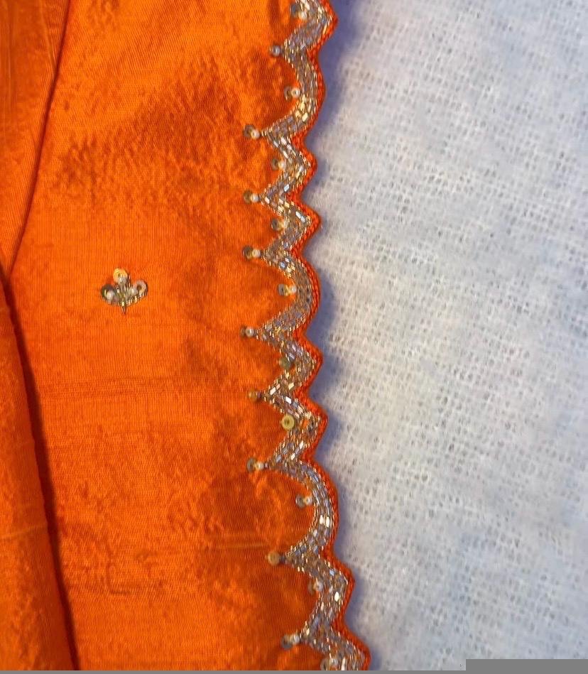 Orange silk hand embroidery blouse/orange saree maggam blouse/orange saree blouse/simplehand embroidered blouse/orange ready made blouse zar