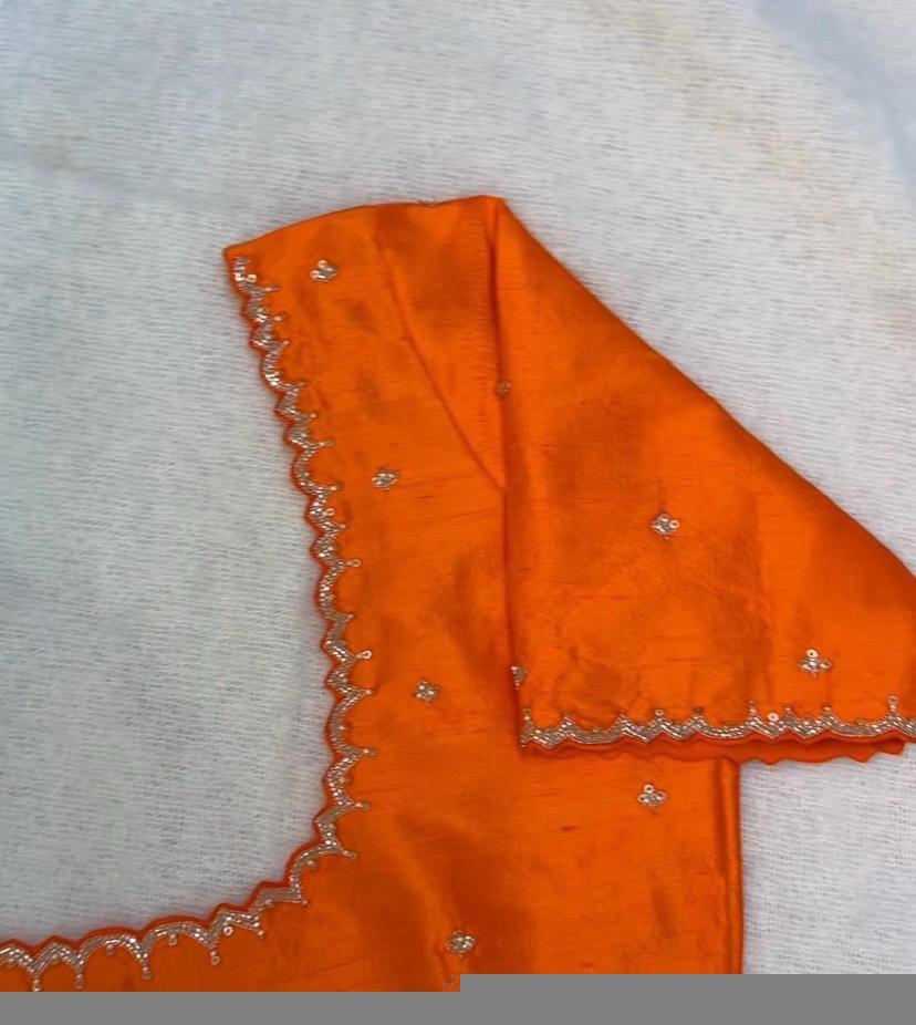 Orange silk hand embroidery blouse/orange saree maggam blouse/orange saree blouse/simplehand embroidered blouse/orange ready made blouse zar