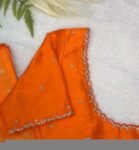 Orange silk hand embroidery blouse/orange saree maggam blouse/orange saree blouse/simplehand embroidered blouse/orange ready made blouse zar