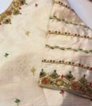 Hand Embroidered Zardosi Silk Blouse: Cream Maggam Work, Elbow Sleeves,cream saree blouse,patola blouse,mix and match blouse,plus size blous