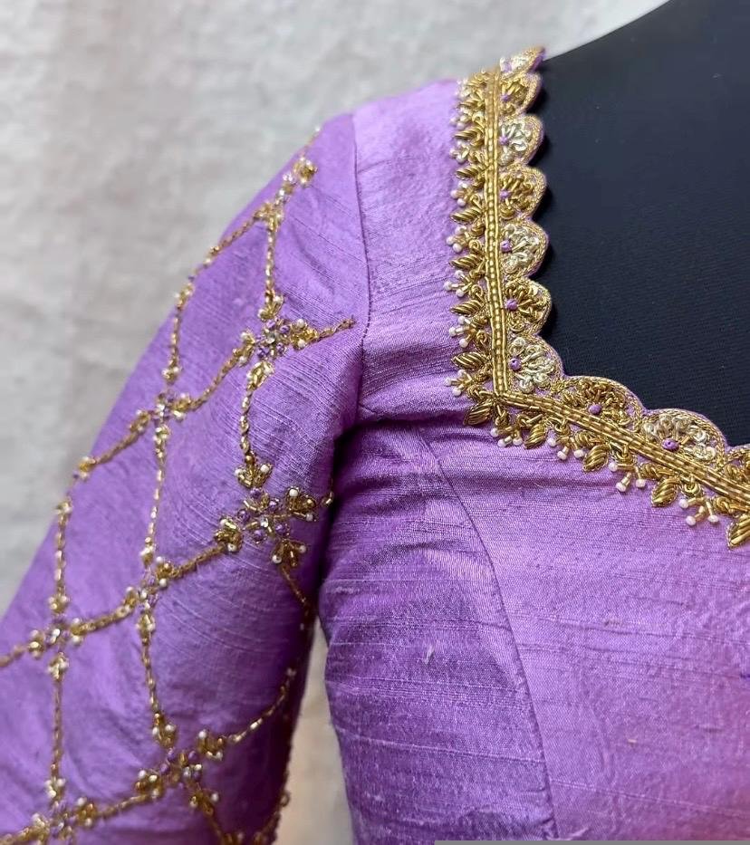 Lavender hand embroidery blouse/saree maggam work blouse/hand embroidery saree blouse/hand embroidered blouse/lavender ready made blouse usa