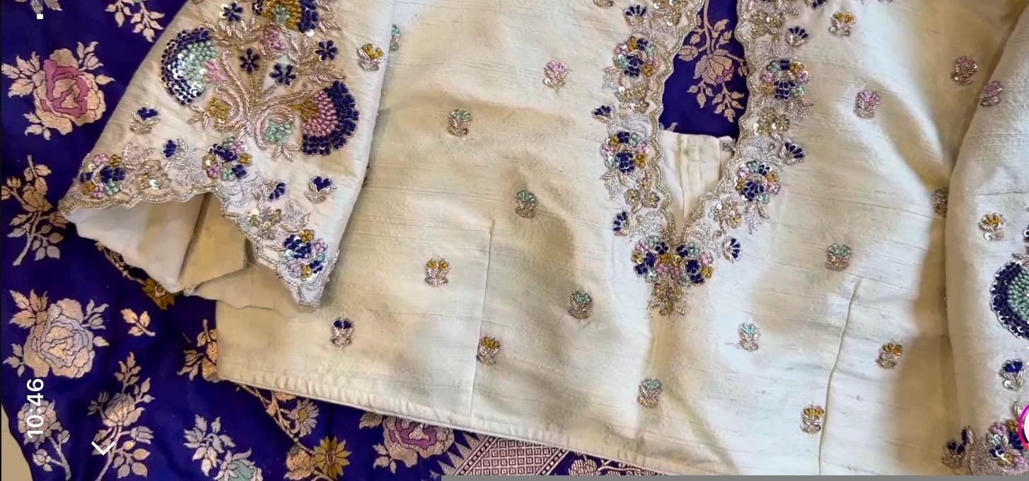 pure silk hand embroidery blouse/modern saree maggam blouse/cream zardosi blouse/multi hand embroidered blouse/off white ready made blouse
