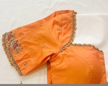 Orange silk hand embroidery blouse/orange saree maggam blouse/orange saree blouse/simplehand embroidered blouse/orange ready made blouse zar