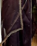 Pure silk cocktailsaree/black sari with hand embroidery/organza silk saree with designer blouse /black saree,party saree,full sleeve blouse