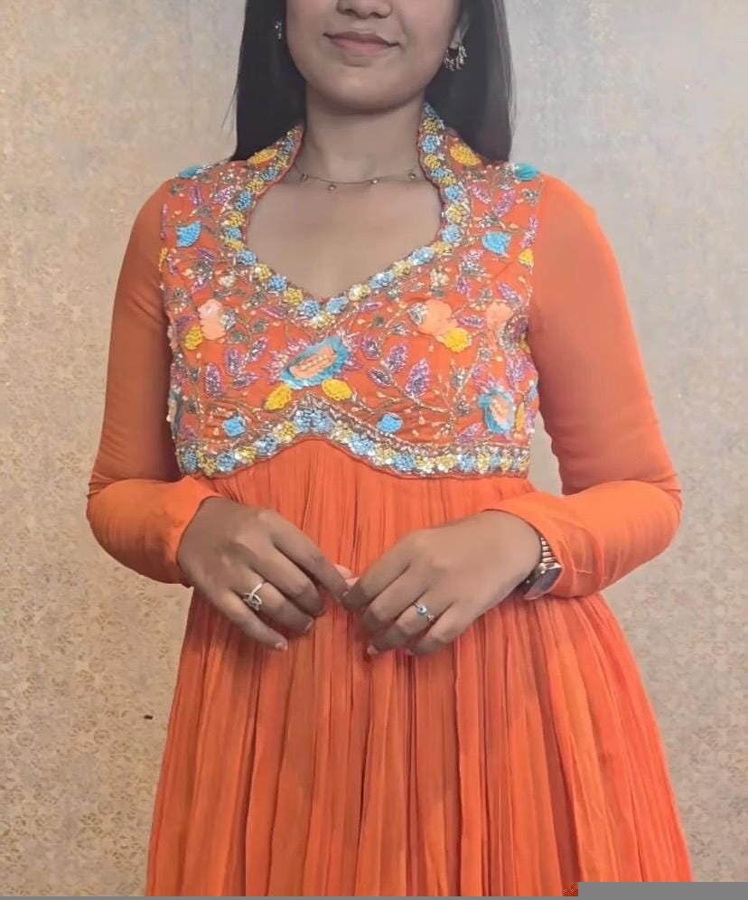 Orange Anarkali suit usa/anarkali kurta full sleeve/orange anarkali/hand embroidered dress anarkali/Indian dresses/simple anarkali kurta usa