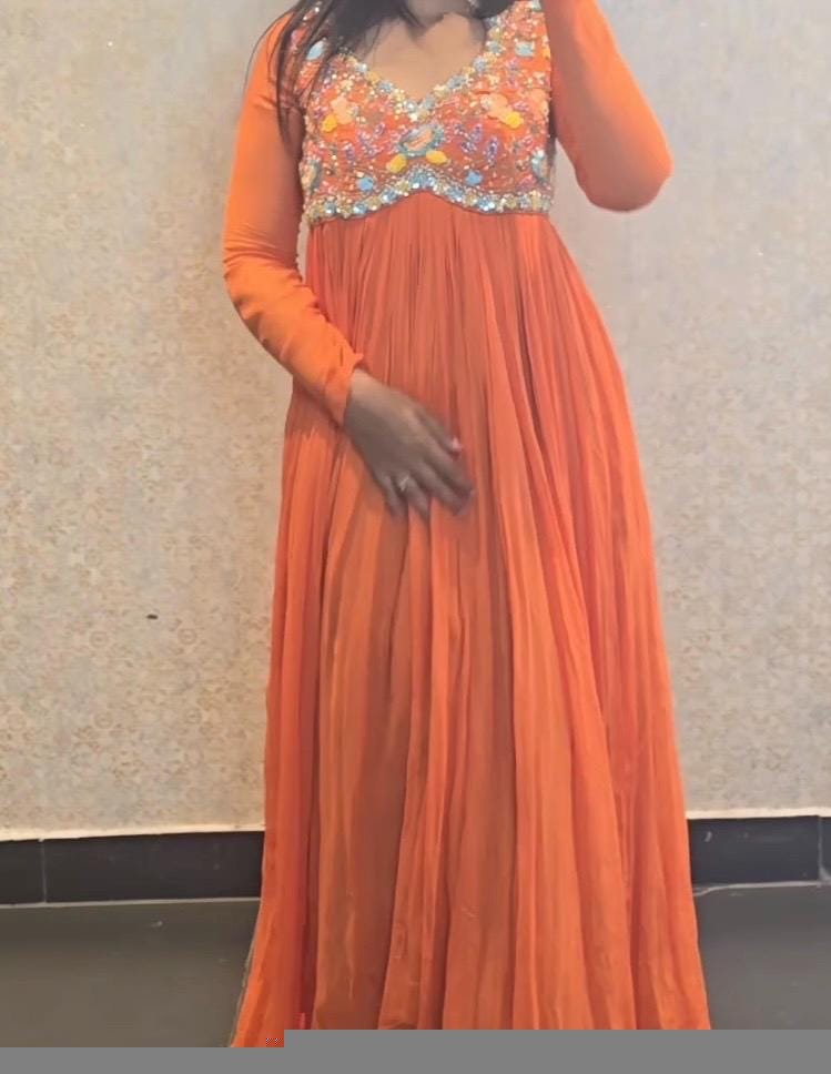 Orange Anarkali suit usa/anarkali kurta full sleeve/orange anarkali/hand embroidered dress anarkali/Indian dresses/simple anarkali kurta usa