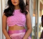 Lavender Silk Lehenga Set: Hand Embroidered Crop Top, Indian Wedding Outfit,lavender lehenga, crop top lehenga,tissue lehenga,crop top skirt