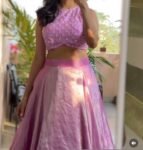 Lavender Silk Lehenga Set: Hand Embroidered Crop Top, Indian Wedding Outfit,lavender lehenga, crop top lehenga,tissue lehenga,crop top skirt