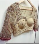 Hand Embroidered Zardosi Silk Blouse: Golden Beige Bridal Top,tissue blouse,golden Maggam blouse,gold blouse,plus size blouse,mix and match