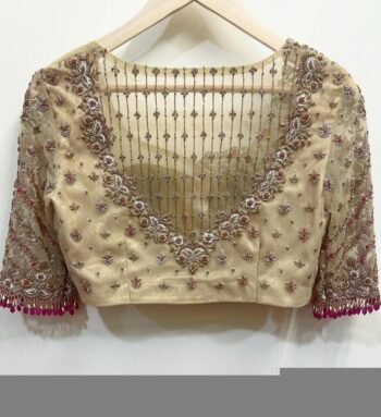 Hand Embroidered Zardosi Silk Blouse: Golden Beige Bridal Top,tissue blouse,golden Maggam blouse,gold blouse,plus size blouse,mix and match