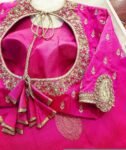 Hand Embroidered Zardosi Silk Blouse:  Pink Maggam Work,hand work blouse, 42 size blouse, pink mix and match blouse, pink saree blouse USA