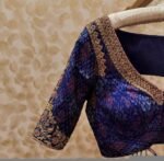 Navy blue silk hand embroidery blouse/blue saree maggam work blouse/blue saree blouse/hand embroidered blouse/blue ready made blouse zardosi