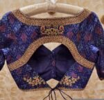 Navy blue silk hand embroidery blouse/blue saree maggam work blouse/blue saree blouse/hand embroidered blouse/blue ready made blouse zardosi