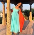 Hand embroidered Anarkali with scallop dupatta/navy blue anarkali suit/georgette anarkali dupatta USA/Indian dresses/anarkali dupatta set u